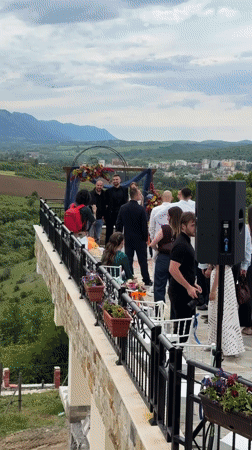 Wedding ceremony held on outdoor patio in Darmantsi, Bulgaria