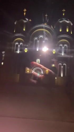 Orthodox church filmed at night in Kyiv