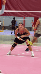 Indoor badminton on a pink court in Ko Samui