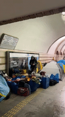 Kyiv metro station serves as temporary shelter with tents