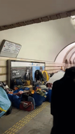 Kyiv metro station serves as temporary shelter with tents