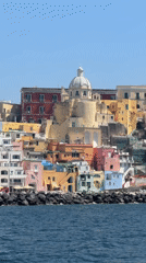 Morning coastal scenes captured around Procida's colorful harbor