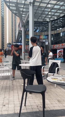 Morning hangout at an outdoor plaza in Nanhai District