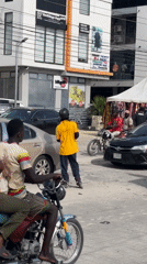 Rollerbladers navigate busy street in Lekki, Nigeria
