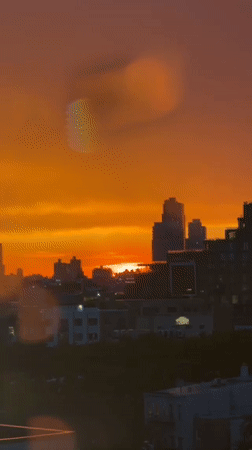NYC skyline at dusk into night, July 4th