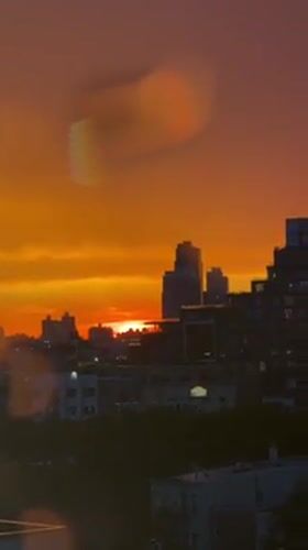 NYC skyline at dusk into night, July 4th