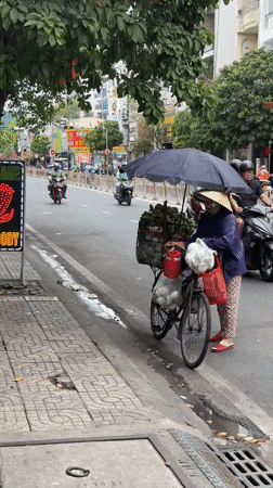 Fruit vendor sells produce on Ho Chi Minh City street