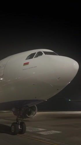 Belavia A330-200 on the Minsk tarmac at night