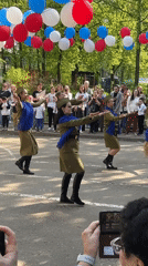 Women perform military-style dance for crowd in Krasnogorsk