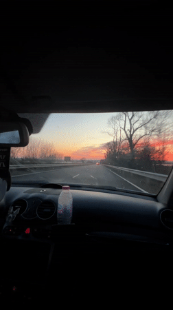 Driver captures sunset highway view near Burgas, Bulgaria
