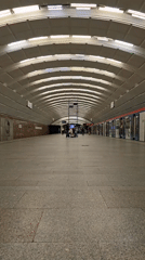 Moscow Metro trains operate at Smolenskaya station during afternoon hours