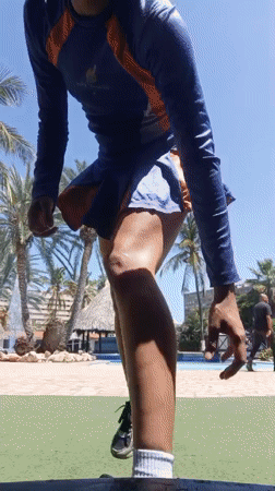 Woman performs poolside activities, dances in Porlamar Venezuela