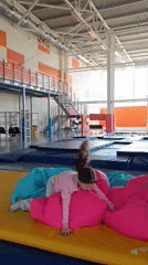 Young athletes practice backflips at Krasnoyarsk trampoline park