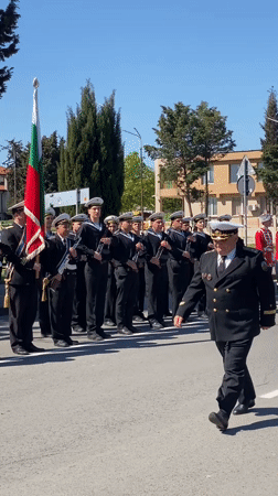 Bulgarian military parade with naval band in Pomorie