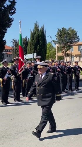 Bulgarian military parade with naval band in Pomorie