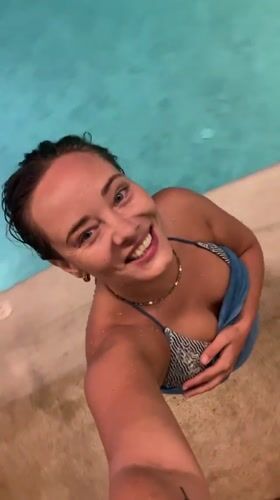 Laughing poolside selfie in Choeng Thale, Thailand