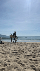 Beach day with surfboard and sunny skies