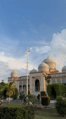 Mosque with patterned domes filmed in Lhokseumawe, Indonesia