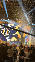 Champions celebration with confetti draws cheering crowd in Berlin arena