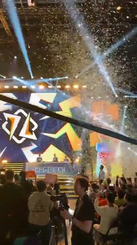 Champions celebration with confetti draws cheering crowd in Berlin arena
