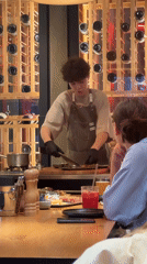 Chef works evening shift at industrial-style Sochi restaurant