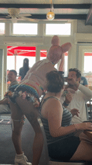 Provincetown performer works the crowd during a Pride event