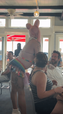 Provincetown performer works the crowd during a Pride event