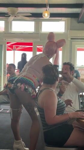 Provincetown performer works the crowd during a Pride event