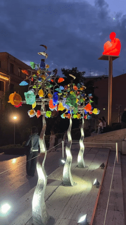 Evening documentation of Yerevan's Cascade complex and art installations