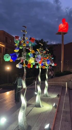 Evening documentation of Yerevan's Cascade complex and art installations