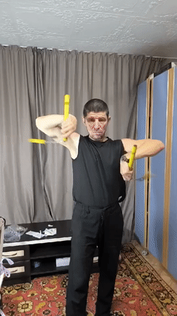 Nunchaku practice in a Qarağandı apartment, Kazakhstan