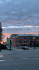 Colorful sunset illuminates Saint Petersburg skies at dusk