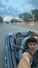 Three friends captured driving convertible through Plovdiv, Bulgaria