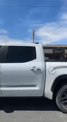 White pickup truck filmed in Yucca Valley evening