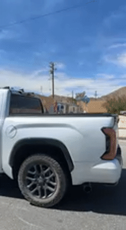 White pickup truck filmed in Yucca Valley evening