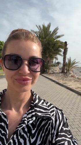 Woman films morning vlogs along Turkish Mediterranean coast in Erdemli