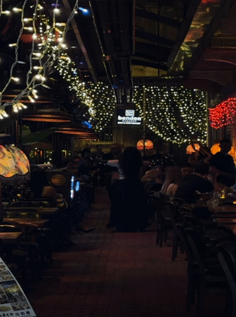 Evening social scene documented at decorated Istanbul restaurant
