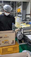 Worker handles bags at conveyor belt facility in Pyeongsan-ri