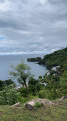 Morning coastal landscape filmed from elevated position in Abang