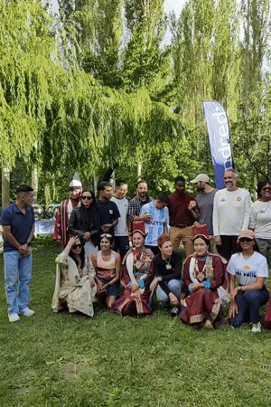 Outdoor gathering in Leh captures a relaxed group moment
