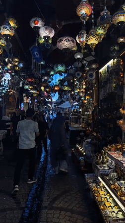 Istanbul street life: lamps, candy, and classical facades