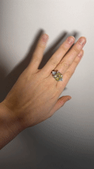 Ornate yellow gemstone ring photographed in Moscow