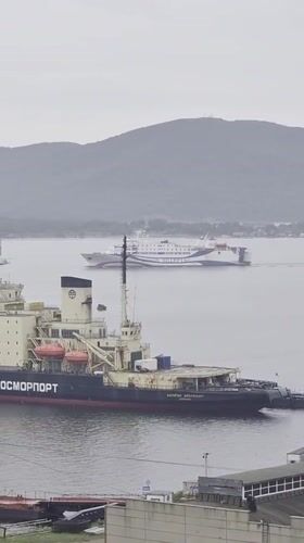 Vladivostok harbor: ships, bridges, and a cloudy port morning