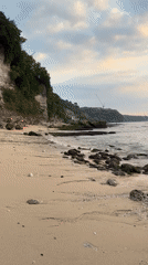 Sunset light and tide pools on a Kuta Selatan rocky shore