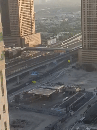 Aerial view of Dubai's road network captured from skyscraper