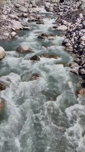 Aerial views of Beas River rapids near Bahang village
