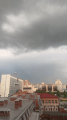 Brief rainbow spotted during rainy afternoon in Perm, Russia