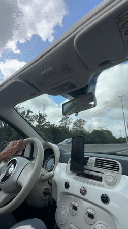 Passenger-seat view from a Fiat 500 cruising a Belgian highway