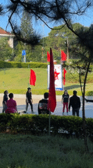 Group exercise session held in decorated Da Lat public square