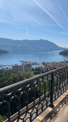 Sunny morning view captured from Budva balcony overlooking bay